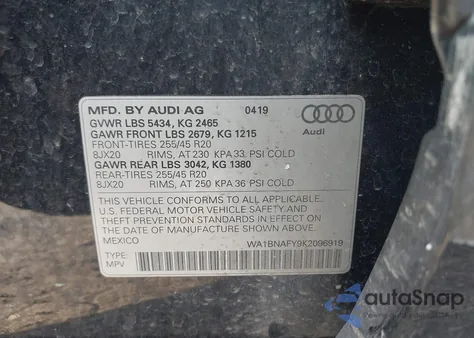 2019 Audi Q5 Premium Plus from USA, damaged, VIN WA1BNAFY9K2096919